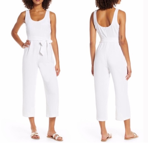 BB Dakota White Jumpsuit Sleeveless Scoop Neck Straight‎ Leg Cropped - Picture 1 of 9